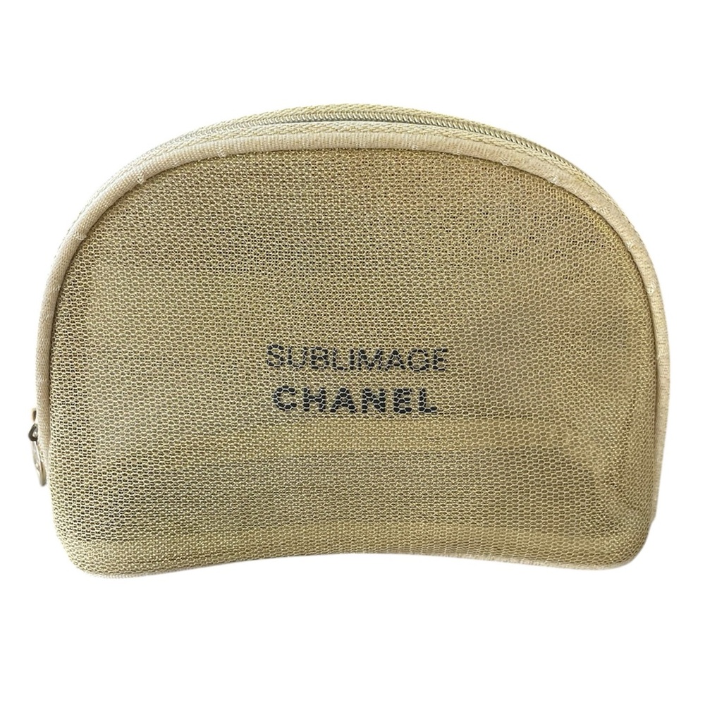 AUTH CHANEL SUBLIMAGE MESH COSMETIC POUCH PREOWNED GOLD